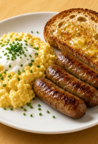 Soft Scrambled Eggs & Maple Sausage